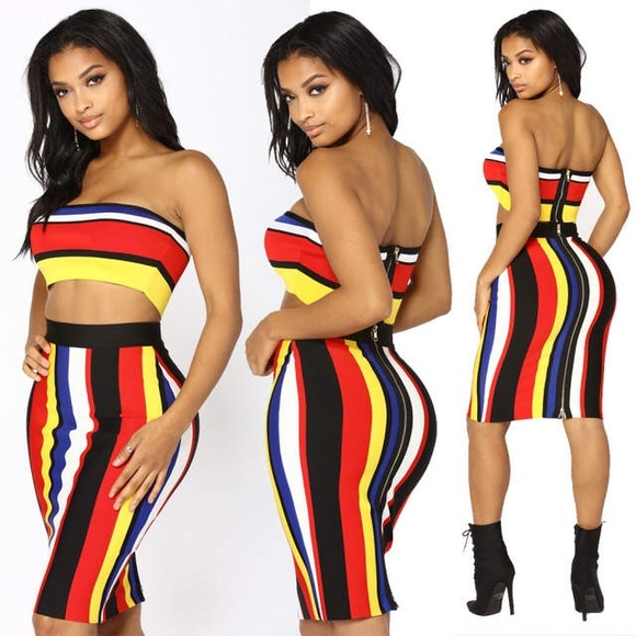 NWOT Striped strapless bodycon 2 piece dress - Picture 2 of 8